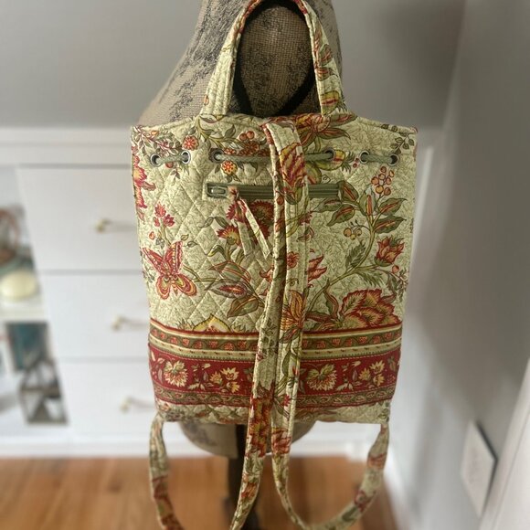 Women's Quilted fabric floral backpack tones of Red, Green, Yellow, and orange - Picture 2 of 9